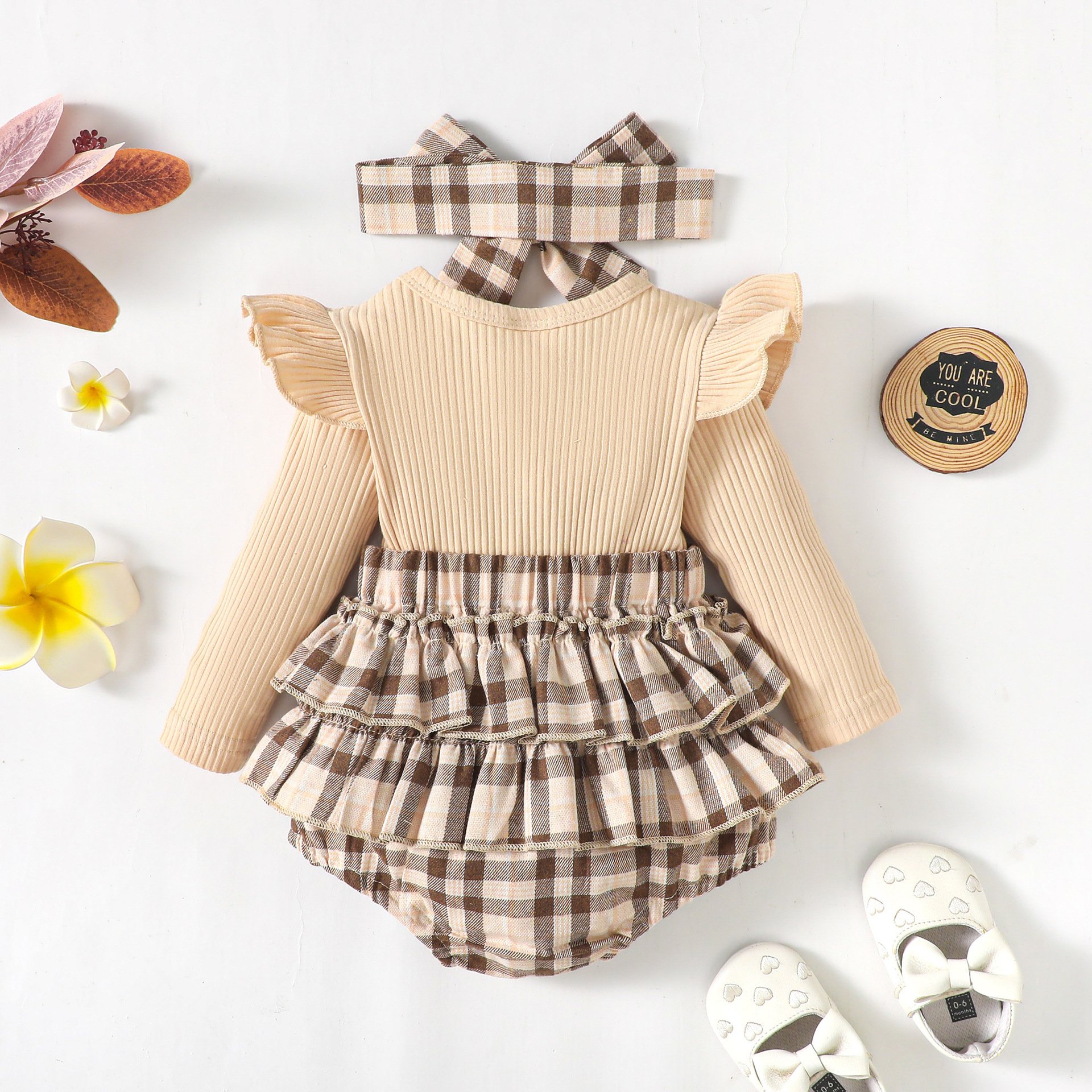 baby romper customisable baby romper for girls New fall long sleeved jumpsuit Plaid dress with suspenders