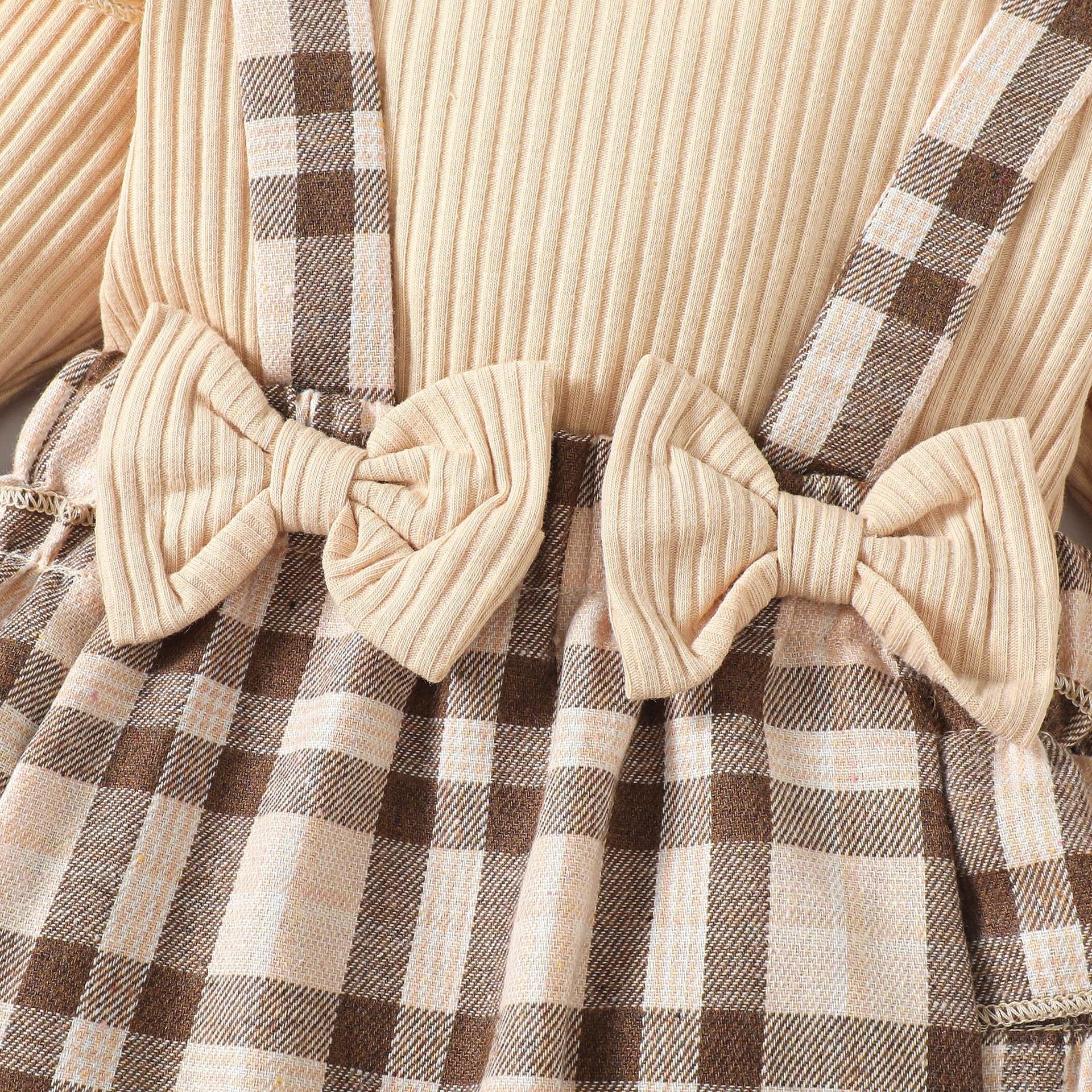 baby romper customisable baby romper for girls New fall long sleeved jumpsuit Plaid dress with suspenders