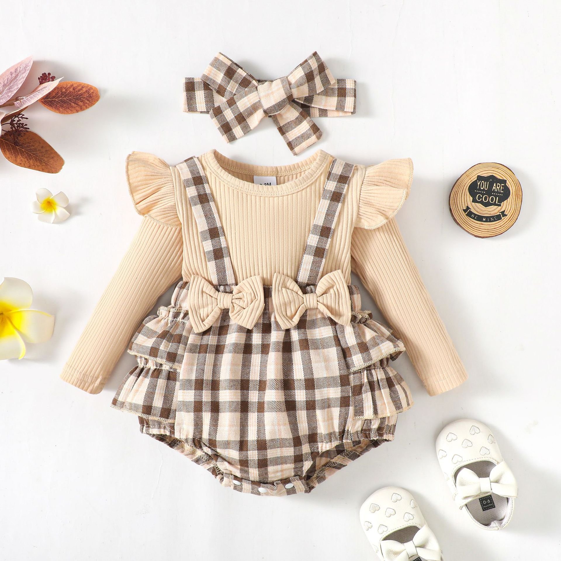 baby romper customisable baby romper for girls New fall long sleeved jumpsuit Plaid dress with suspenders