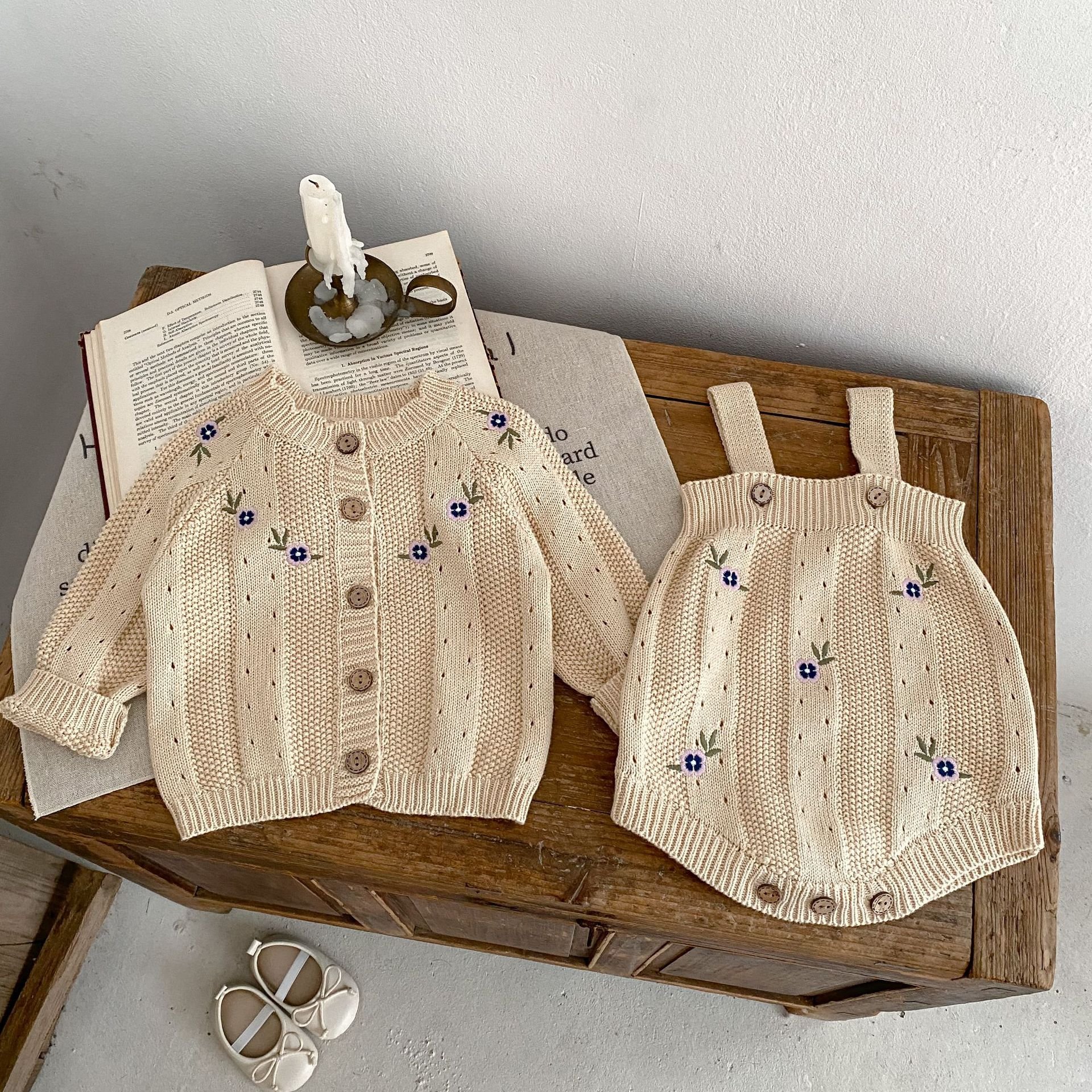 Engepapa Custom Logo Autumn Newborn Baby Knit Sweater Cardigan Infant Knitted Sweater Romper Kids Girl Solid Color Set