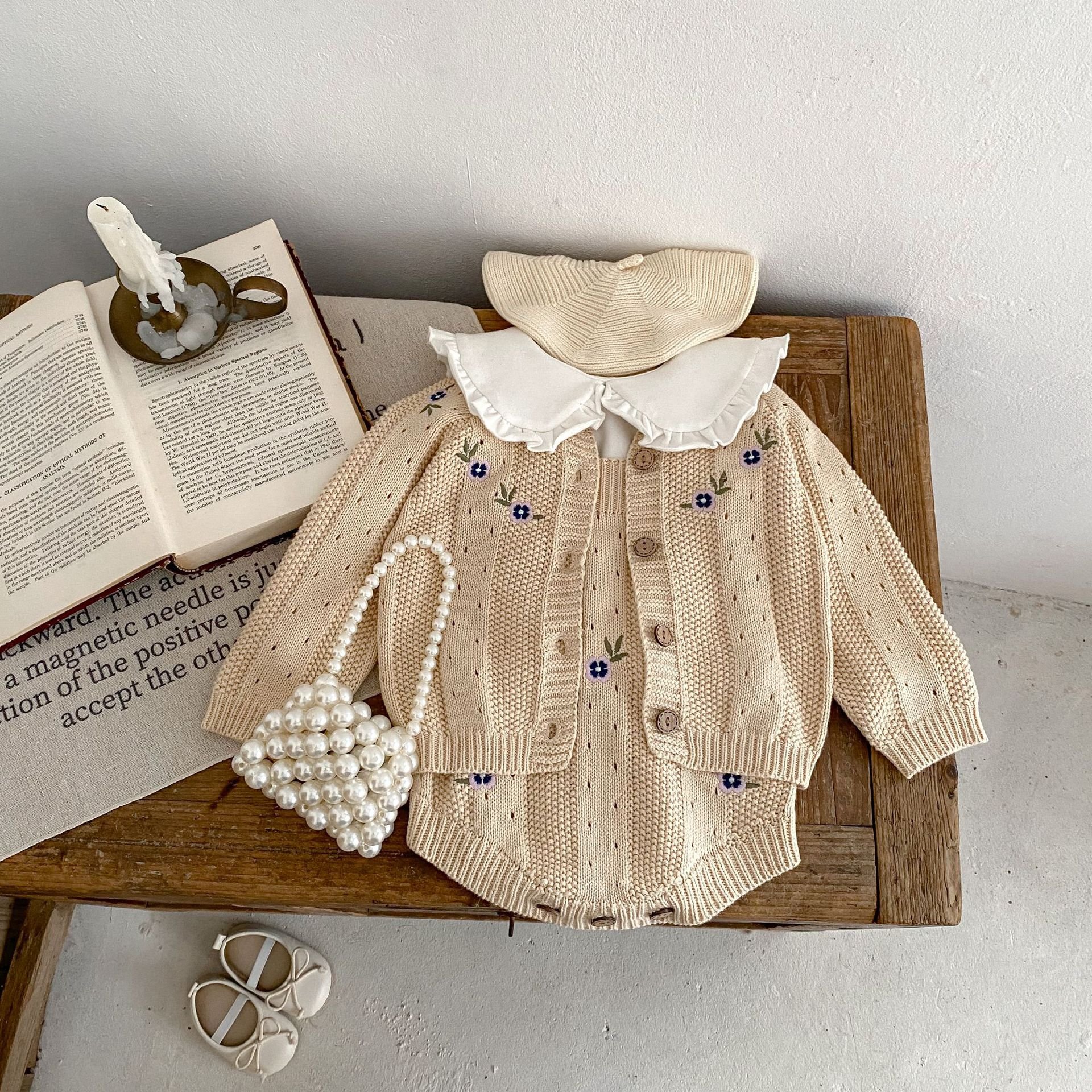 Engepapa Custom Logo Autumn Newborn Baby Knit Sweater Cardigan Infant Knitted Sweater Romper Kids Girl Solid Color Set