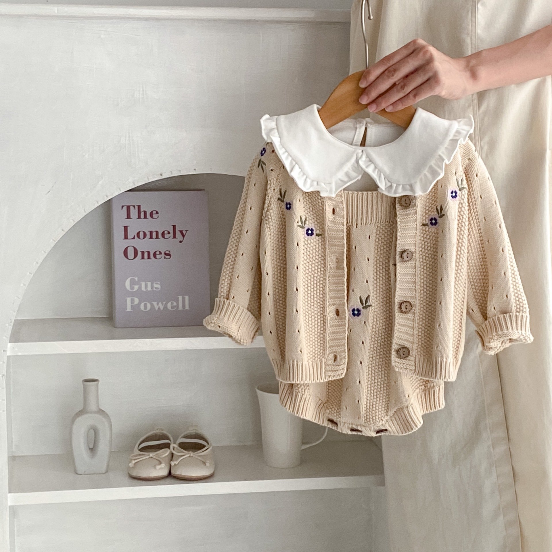 Engepapa Custom Logo Autumn Newborn Baby Knit Sweater Cardigan Infant Knitted Sweater Romper Kids Girl Solid Color Set