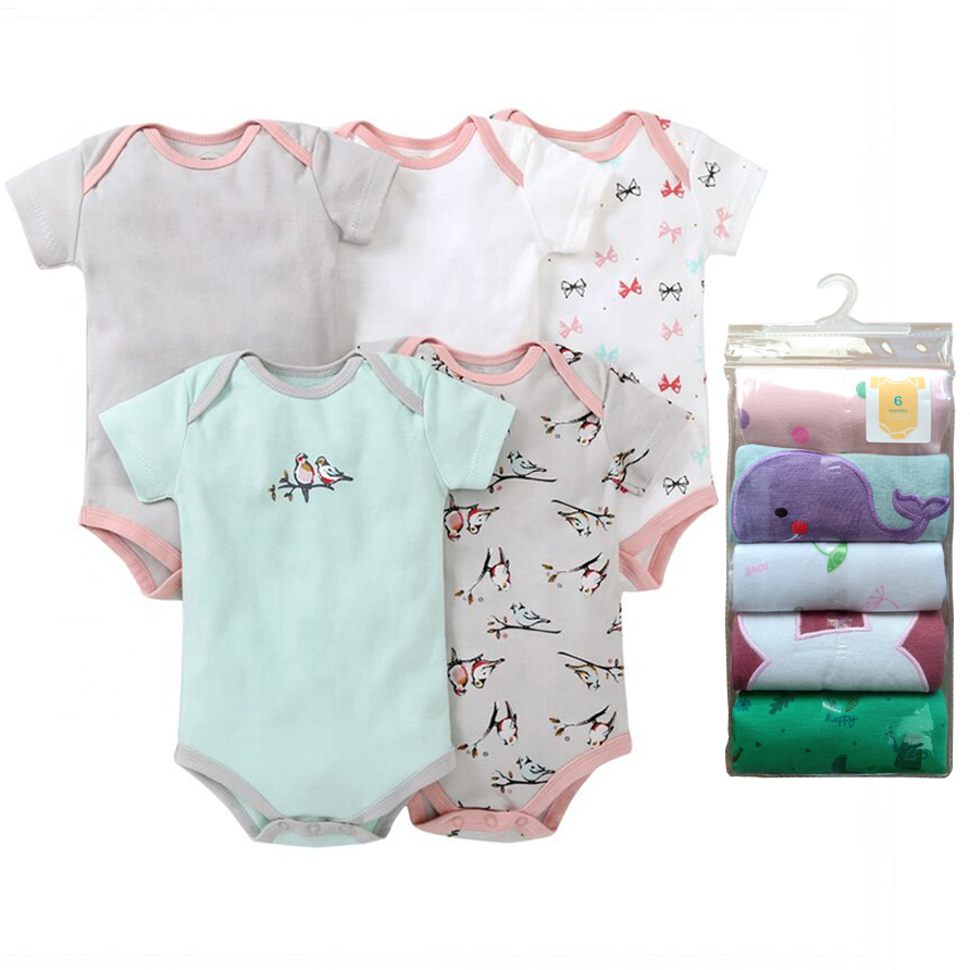 Infant 5 Piece Set Newborn Baby Girls Romper Short Sleeve Bodysuit Jumpsuits Baby Clothes Romper
