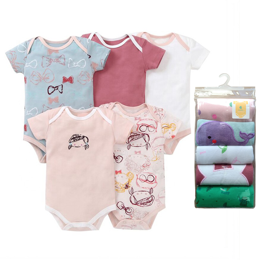Infant 5 Piece Set Newborn Baby Girls Romper Short Sleeve Bodysuit Jumpsuits Baby Clothes Romper
