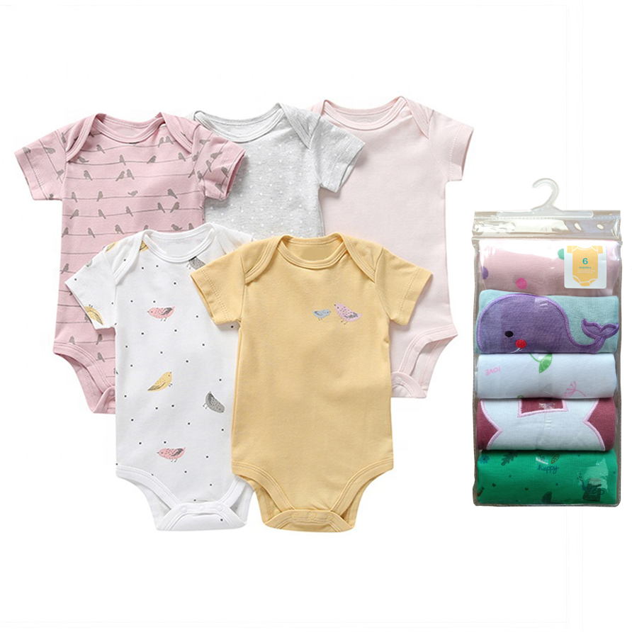 Infant 5 Piece Set Newborn Baby Girls Romper Short Sleeve Bodysuit Jumpsuits Baby Clothes Romper