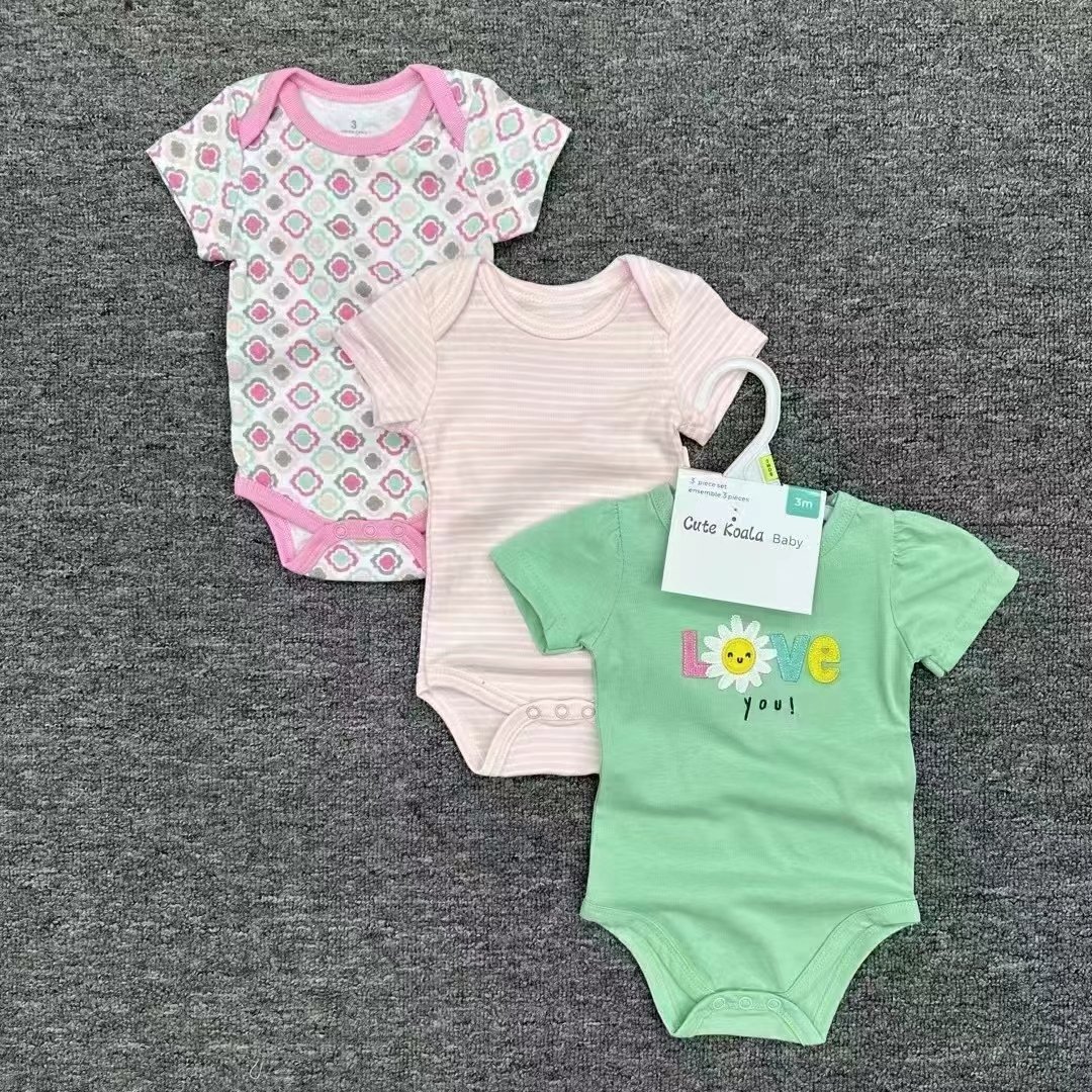 Summer Newborn Baby Short Sleeve Rompers 3 Pcs Set High Quality Onesies Infant Cotton Clothing Toddler Boys Girls Clothes