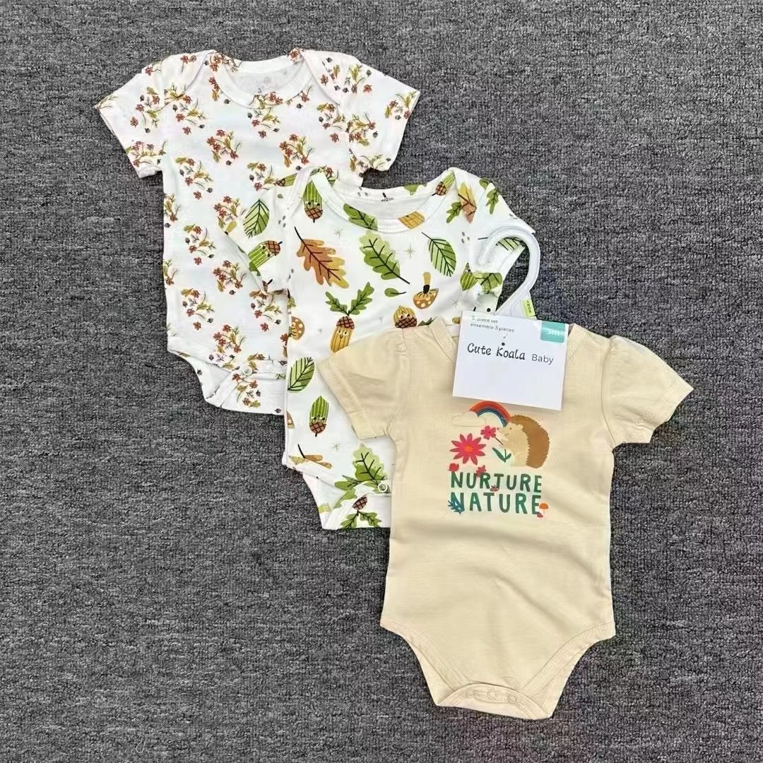 Summer Newborn Baby Short Sleeve Rompers 3 Pcs Set High Quality Onesies Infant Cotton Clothing Toddler Boys Girls Clothes