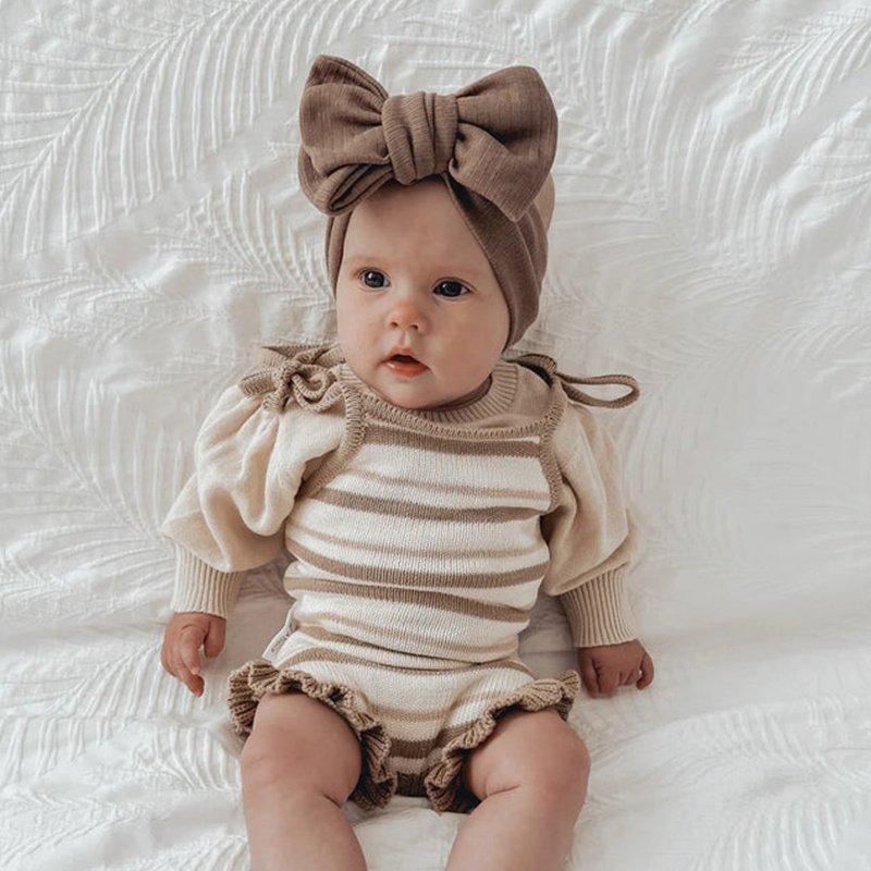 Summer Custom 100% cotton ruffle adjustable shoulder bow infant knitwear baby rompers newborn jumpsuits romper