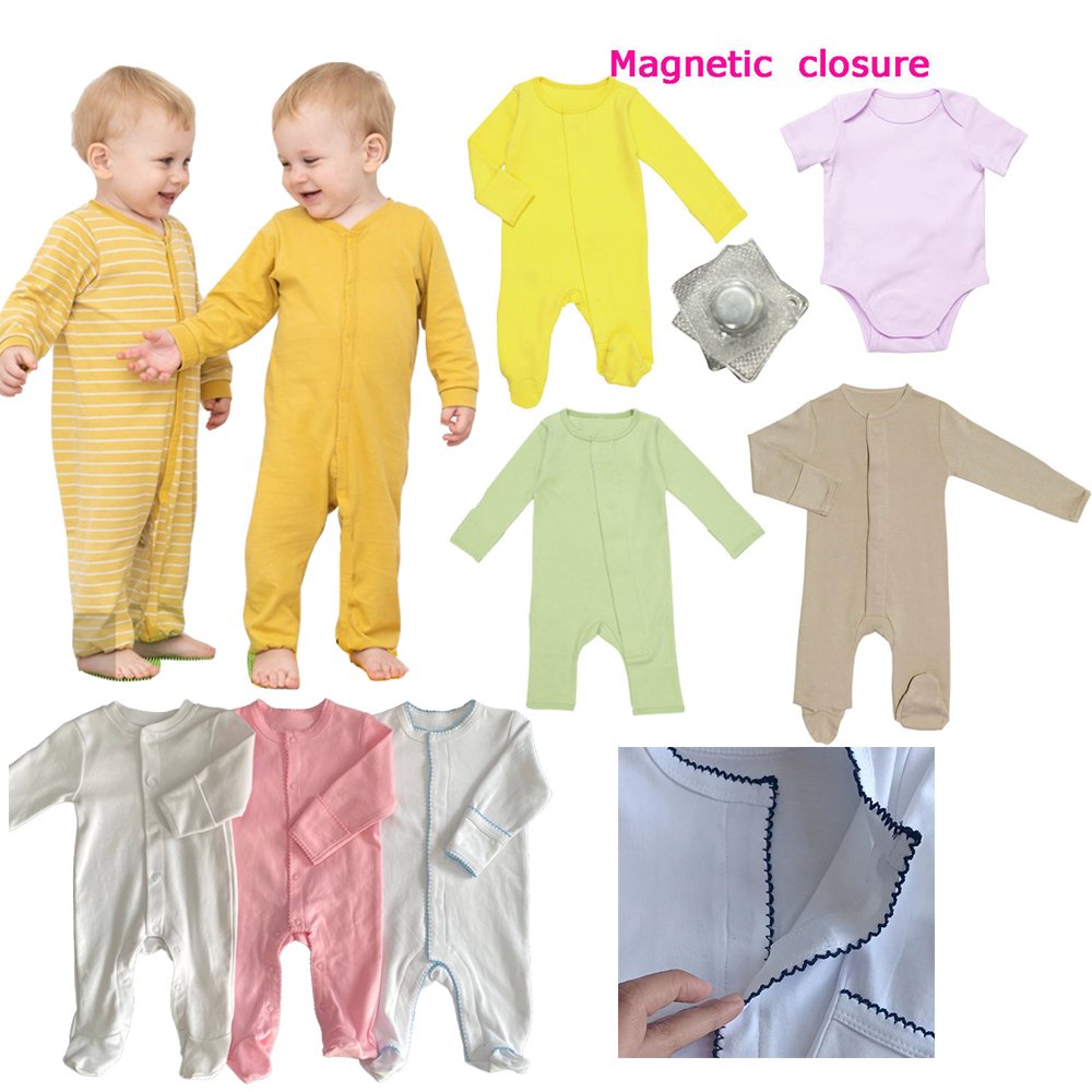 2024 Custom bamboo viscose Magnetic button sleepsuit baby Jumpsuit Magnetic button Infant Clothing magnetic baby romper