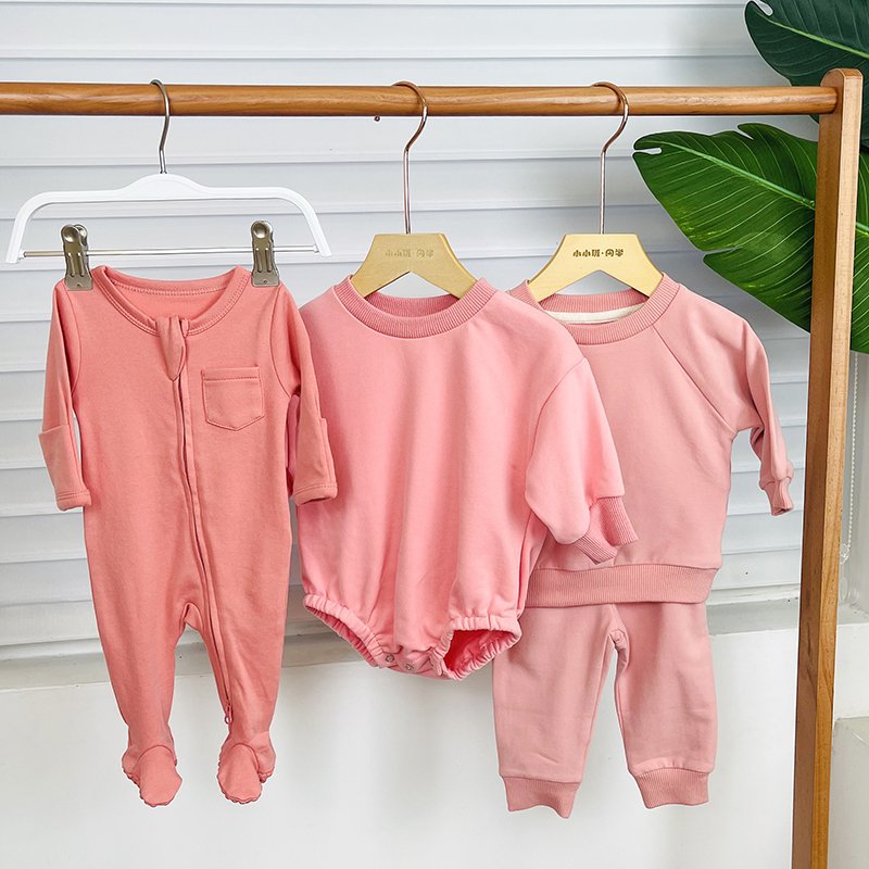 Soft Long Sleeve gender neutral Baby Boys Girl organic cotton pajamas baby rompers pink Zipper Baby Footie Jumpsuits Rompers