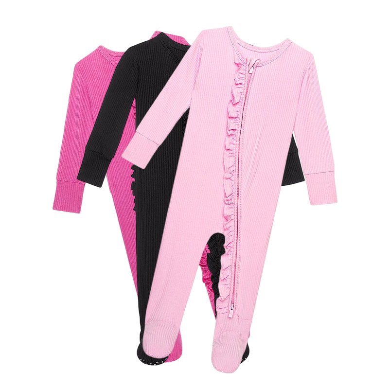 Baby ruffle romper organic baby bamboo romper sustainable baby sleep suits eco friendly infant sleepsuit zip newborn onesie