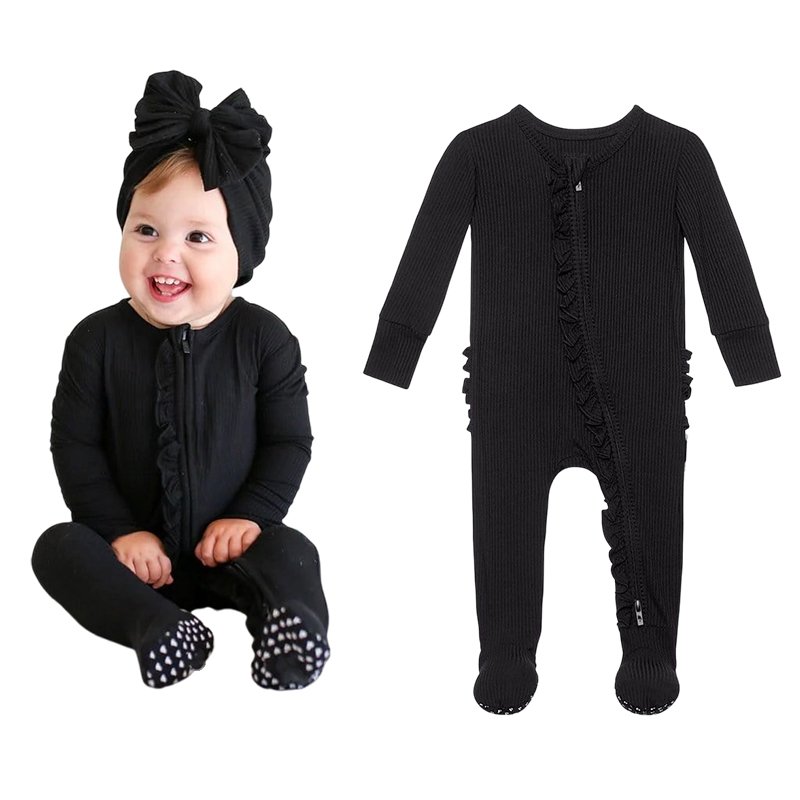 Baby ruffle romper organic baby bamboo romper sustainable baby sleep suits eco friendly infant sleepsuit zip newborn onesie