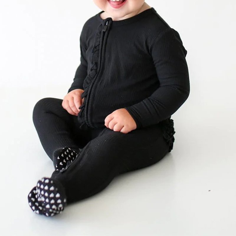 Baby ruffle romper organic baby bamboo romper sustainable baby sleep suits eco friendly infant sleepsuit zip newborn onesie