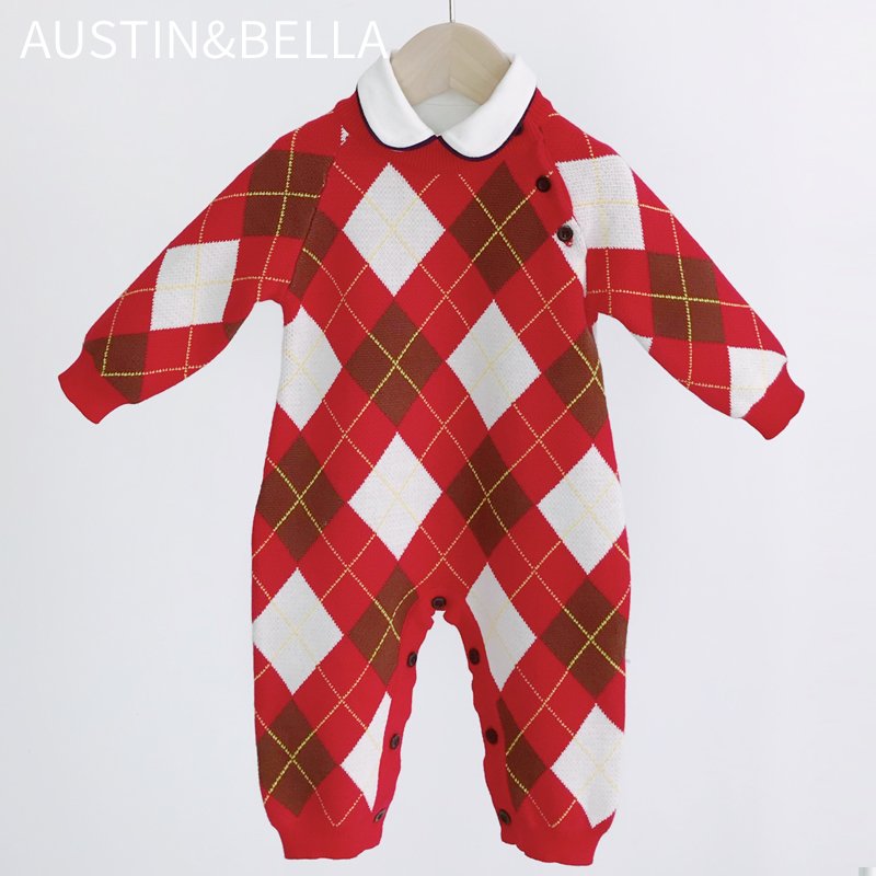 Manufacturer wholesale boutique baby clothes chunky knitted sweater romper christmas custom label logo winter baby boy clothing