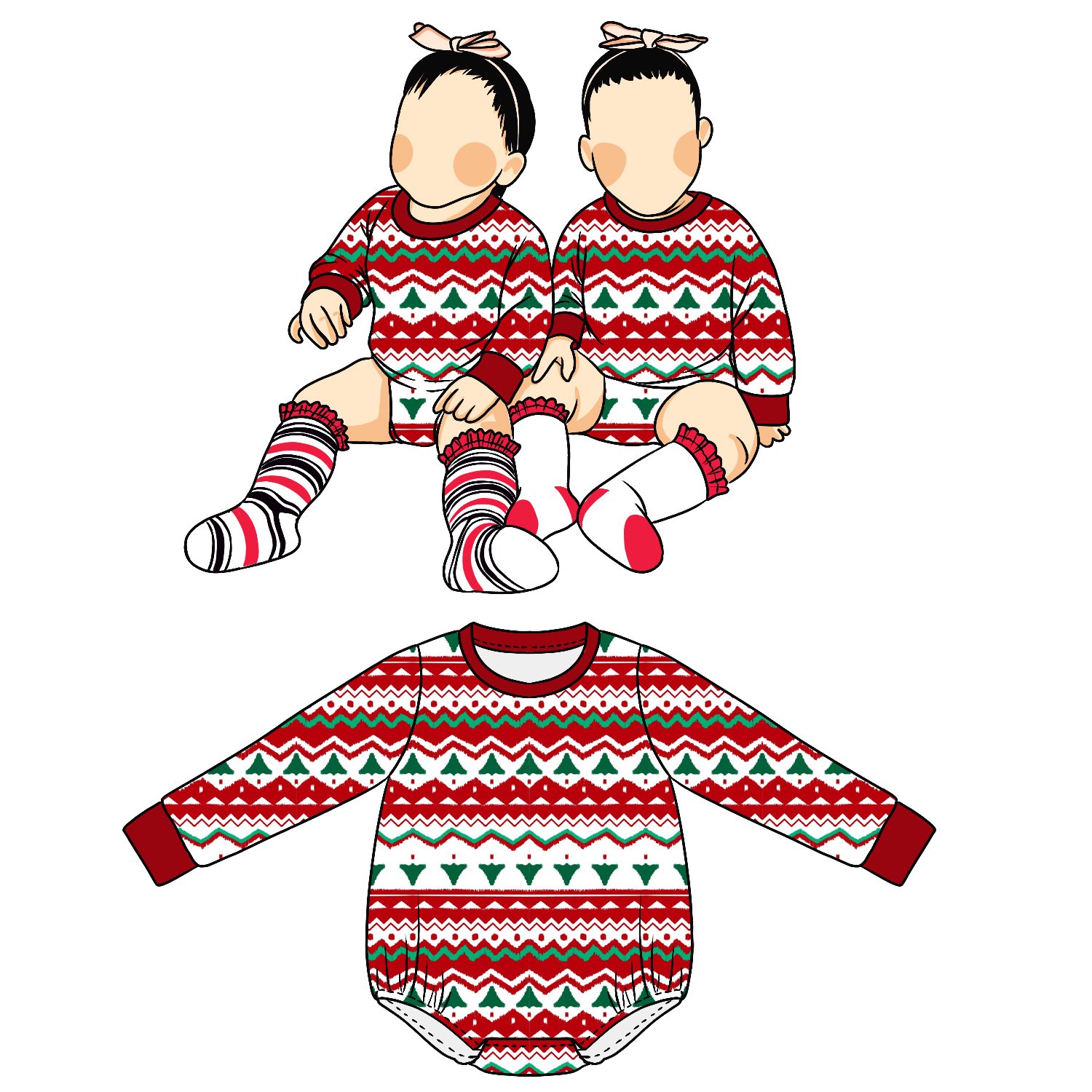 Wholesale Custom Logo Print Christmas Casual Warm Winter Boys Girls Baby Long Sleeve Romper For Kids