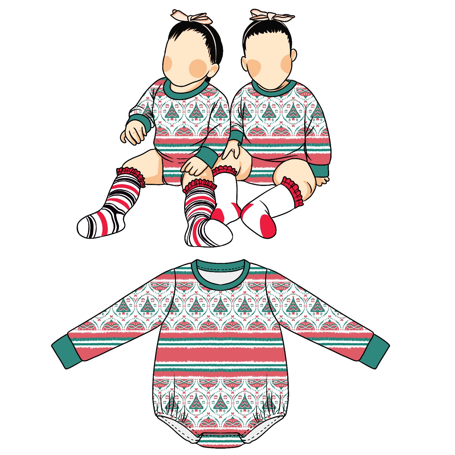 Wholesale Custom Logo Print Christmas Casual Warm Winter Boys Girls Baby Long Sleeve Romper For Kids
