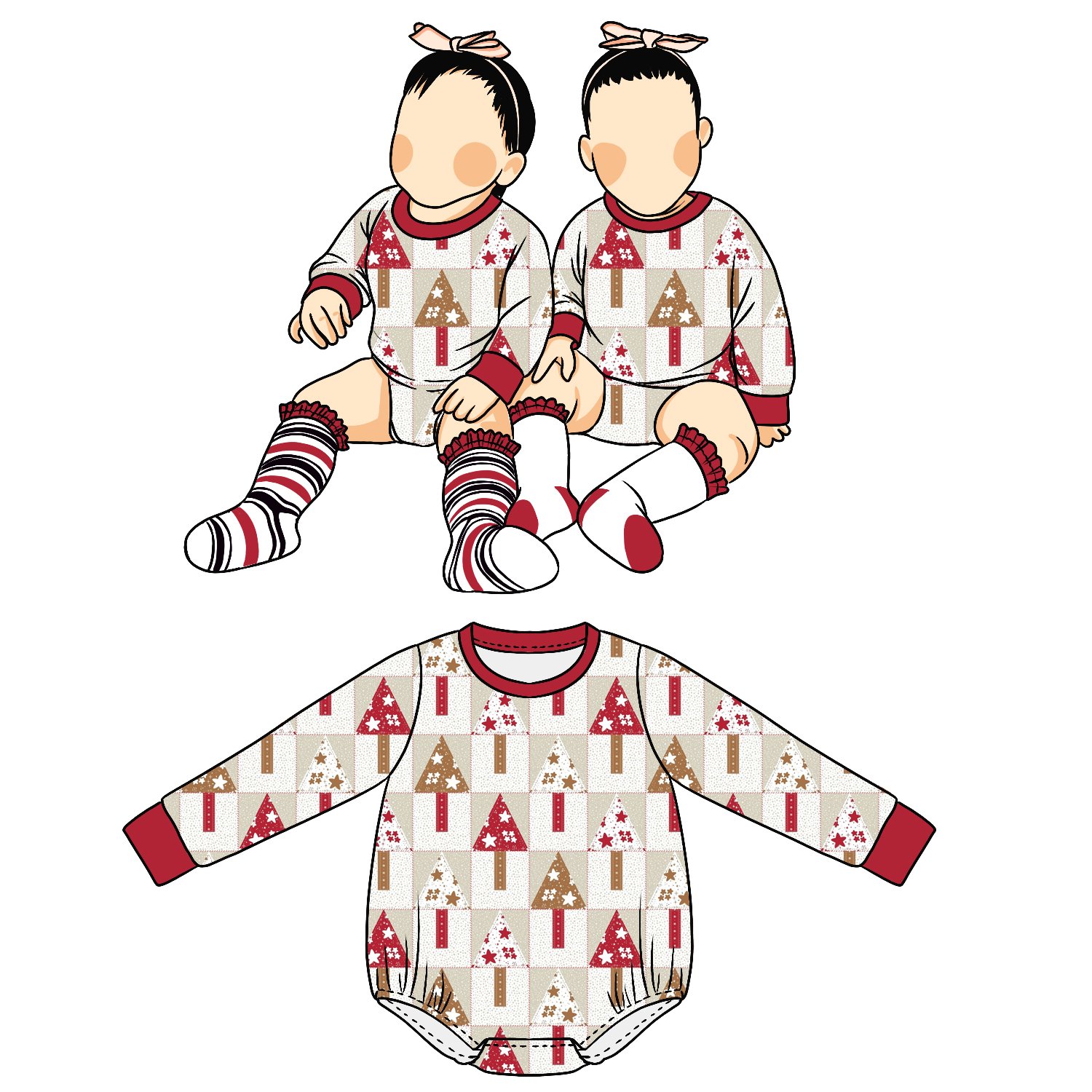 Wholesale Custom Logo Print Christmas Casual Warm Winter Boys Girls Baby Long Sleeve Romper For Kids