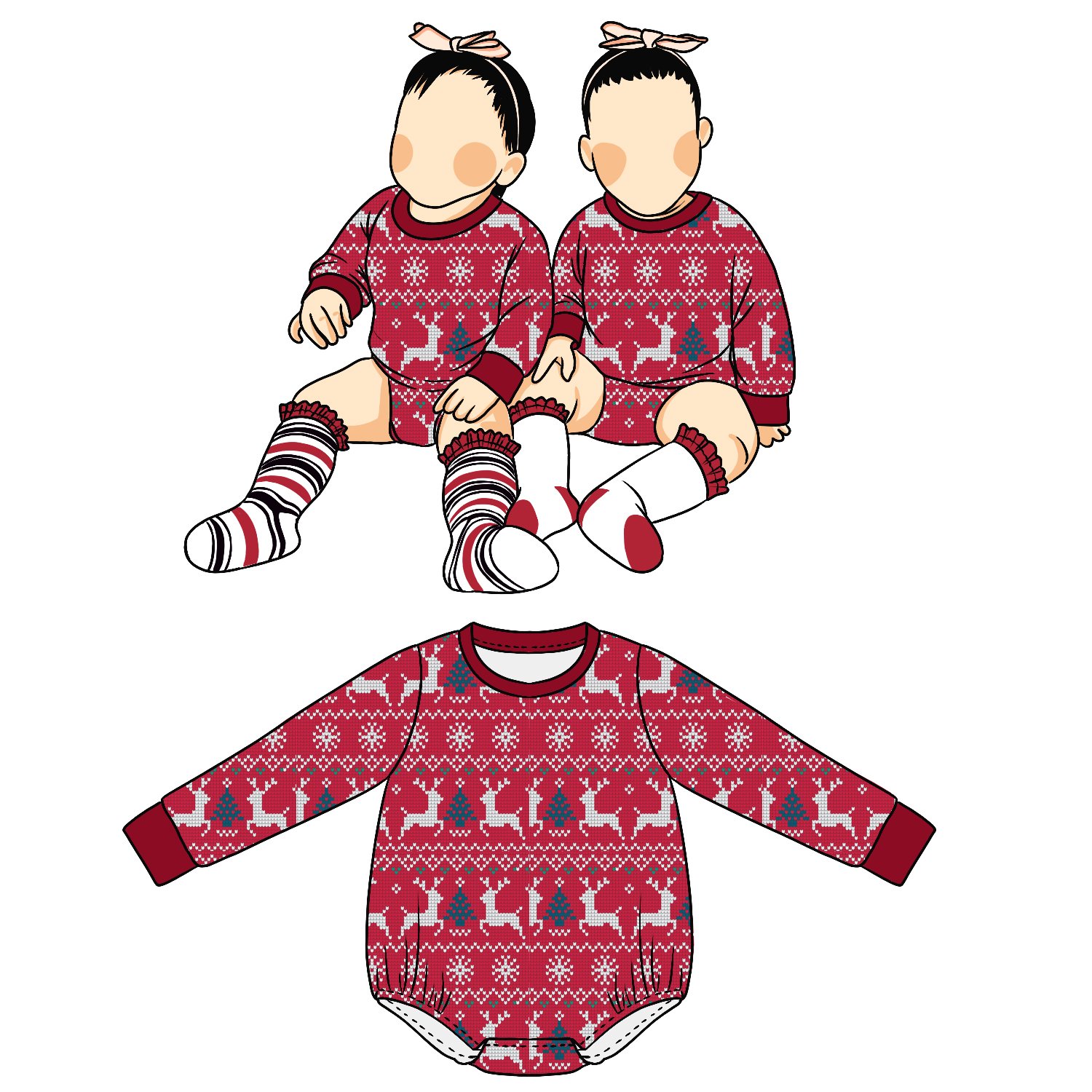 Wholesale Custom Logo Print Christmas Casual Warm Winter Boys Girls Baby Long Sleeve Romper For Kids