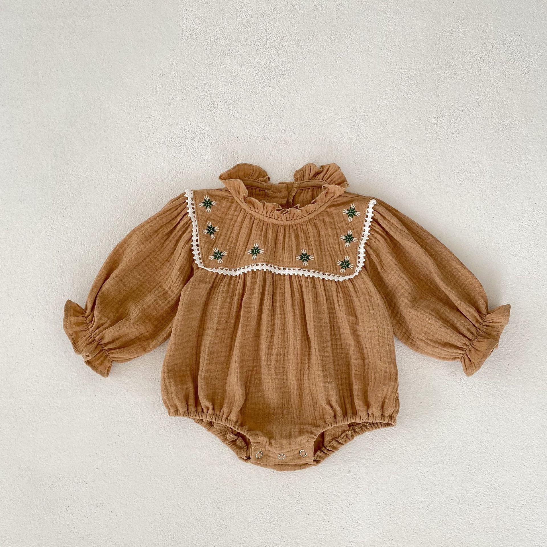 Wholesale new female baby crawling clothes fall clothing infant embroidered long-sleeved pajamas cute baby romper