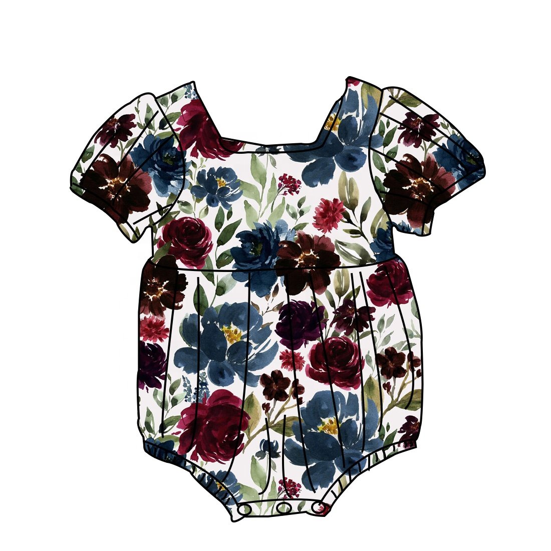 custom baby romper floral polyester puffy sleeves bodysuits 2024 summer romper clothing high quality newborn baby girls romper