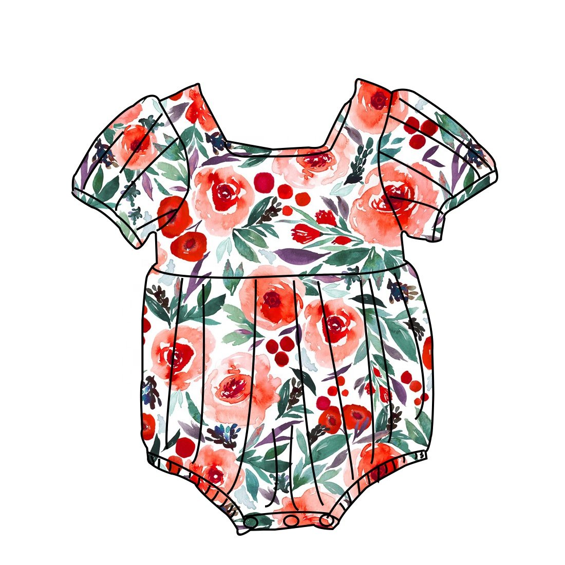 custom baby romper floral polyester puffy sleeves bodysuits 2024 summer romper clothing high quality newborn baby girls romper