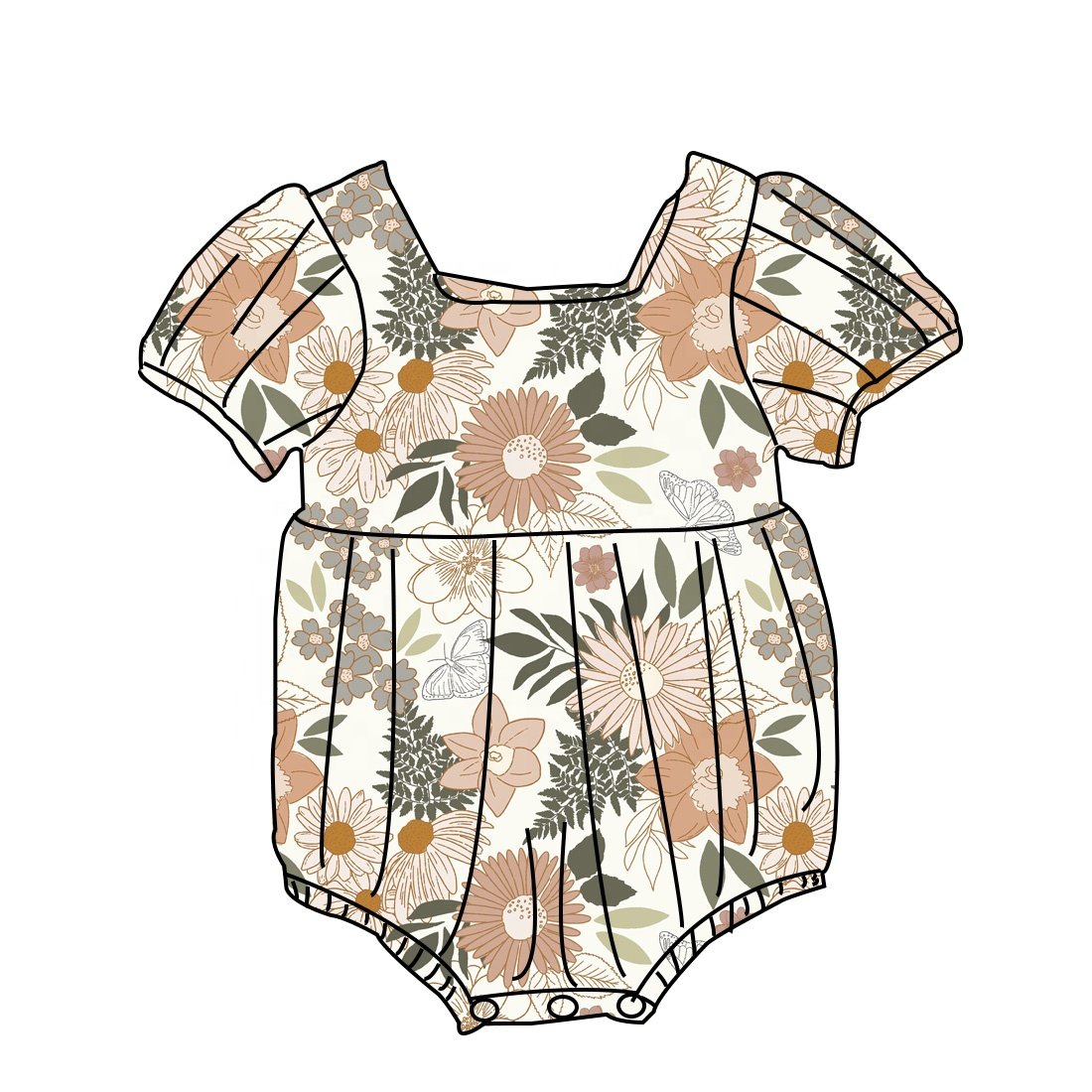 custom baby romper floral polyester puffy sleeves bodysuits 2024 summer romper clothing high quality newborn baby girls romper
