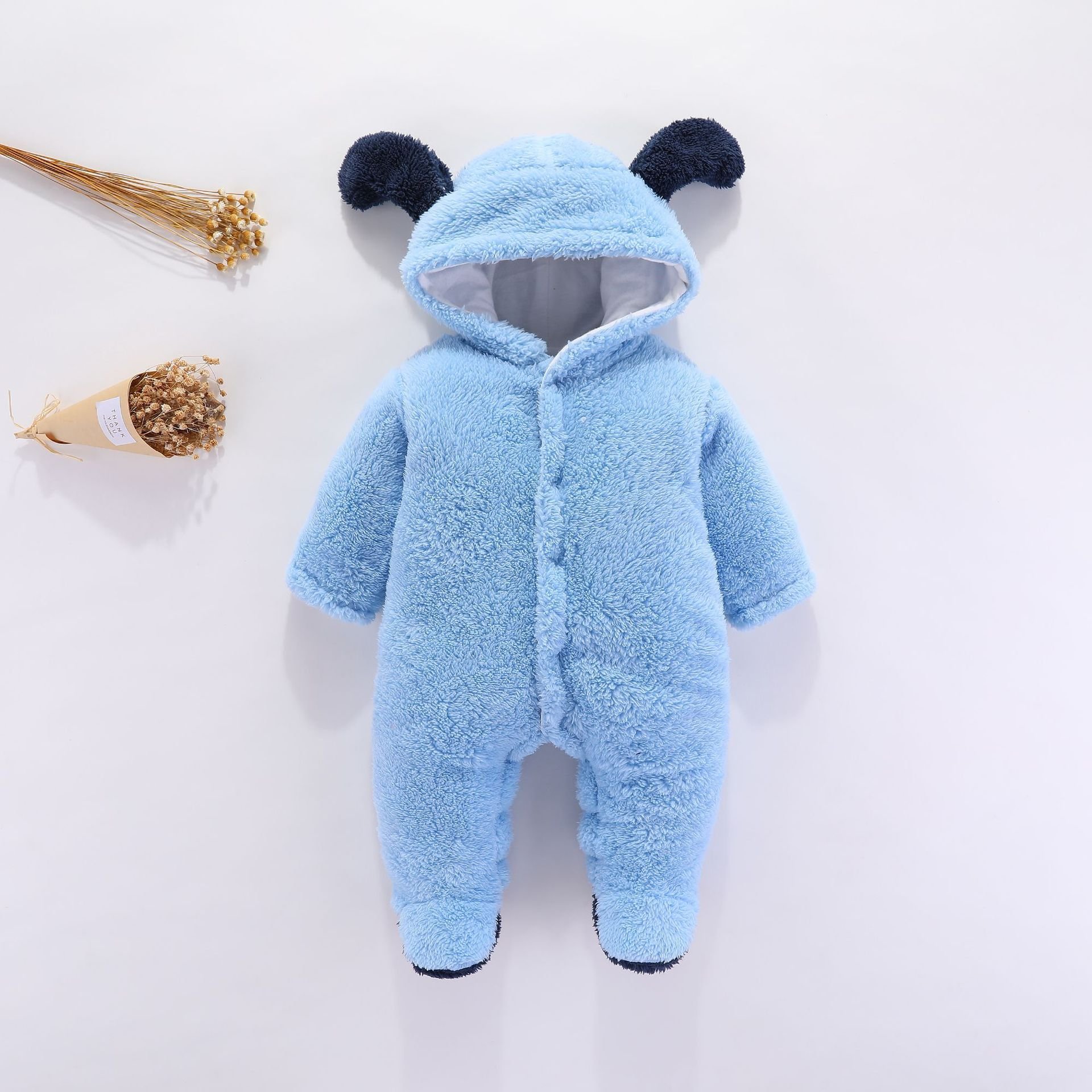 2024 Infant Crawling Clothing Plush Bear Baby Rompers Toddler Girl Overall Jumpsuit hooded newborn fleece winter romper