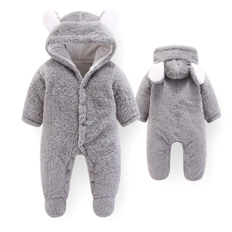 2024 Infant Crawling Clothing Plush Bear Baby Rompers Toddler Girl Overall Jumpsuit hooded newborn fleece winter romper