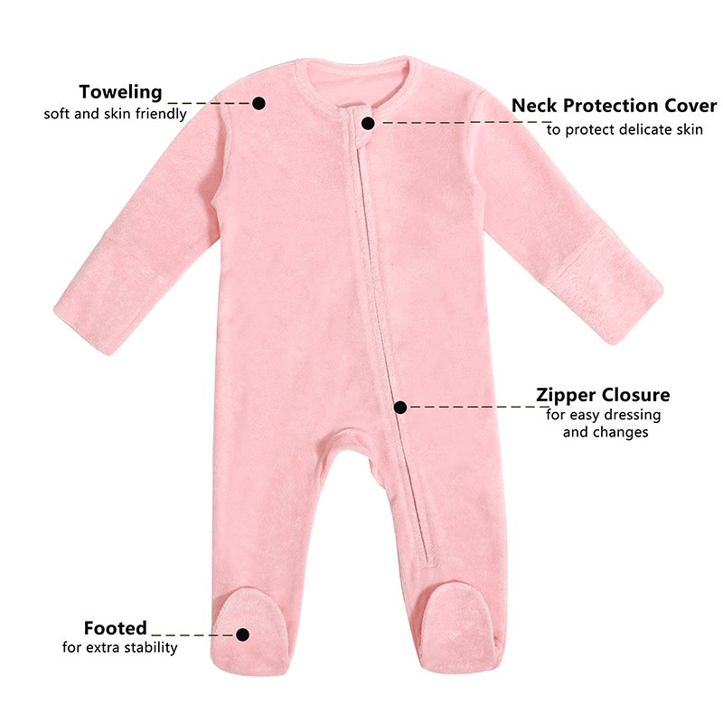 Custom Logo Wholesale Price Winter Newborn Jumpsuit Autumn Warm Long Sleeve Zipper Girl Cotton Footed Baby Romper