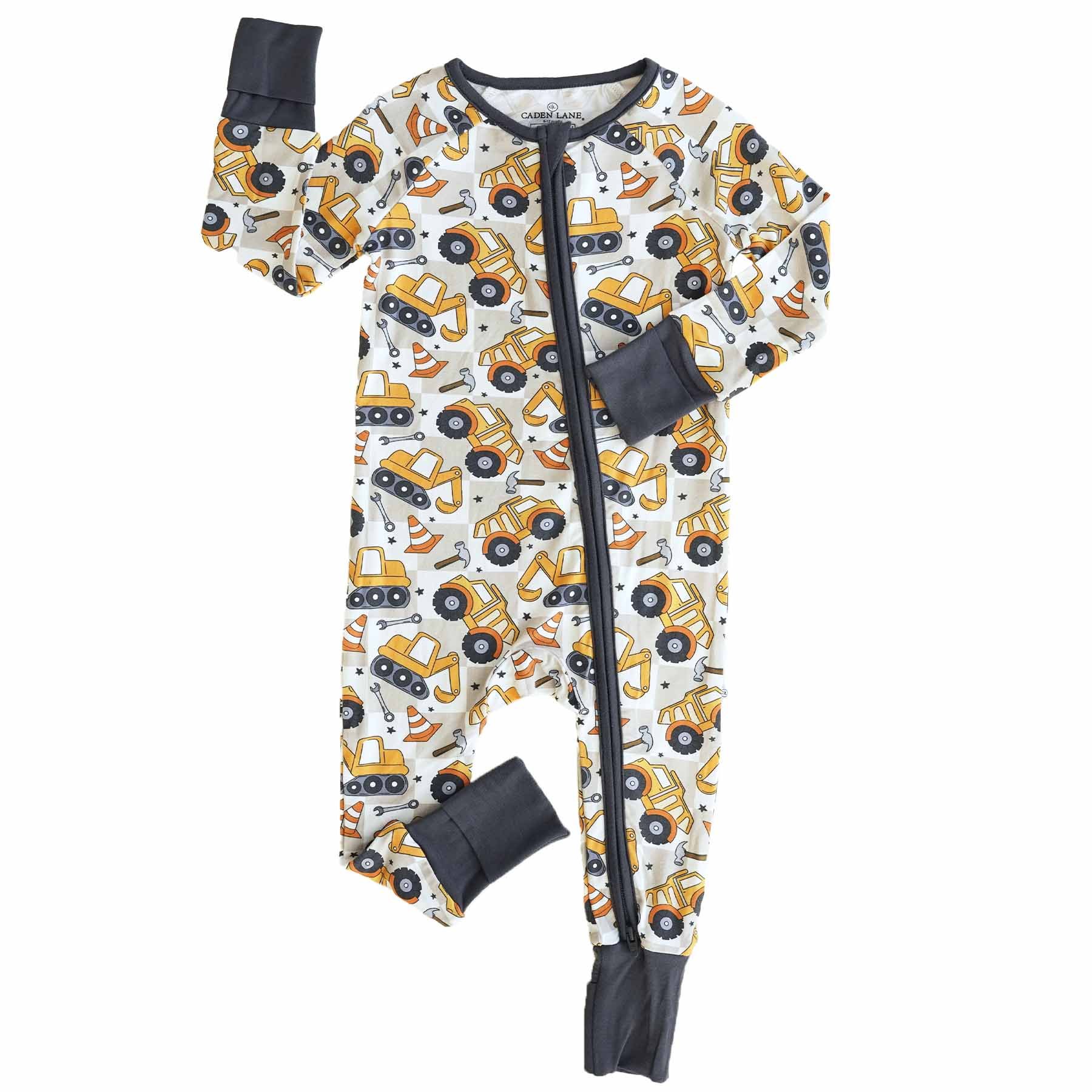 Durable Fiber Bamboo Baby Rompers Custom Car Pattern Toddler Girls Double Zipper Baby Wholesale Pajamas