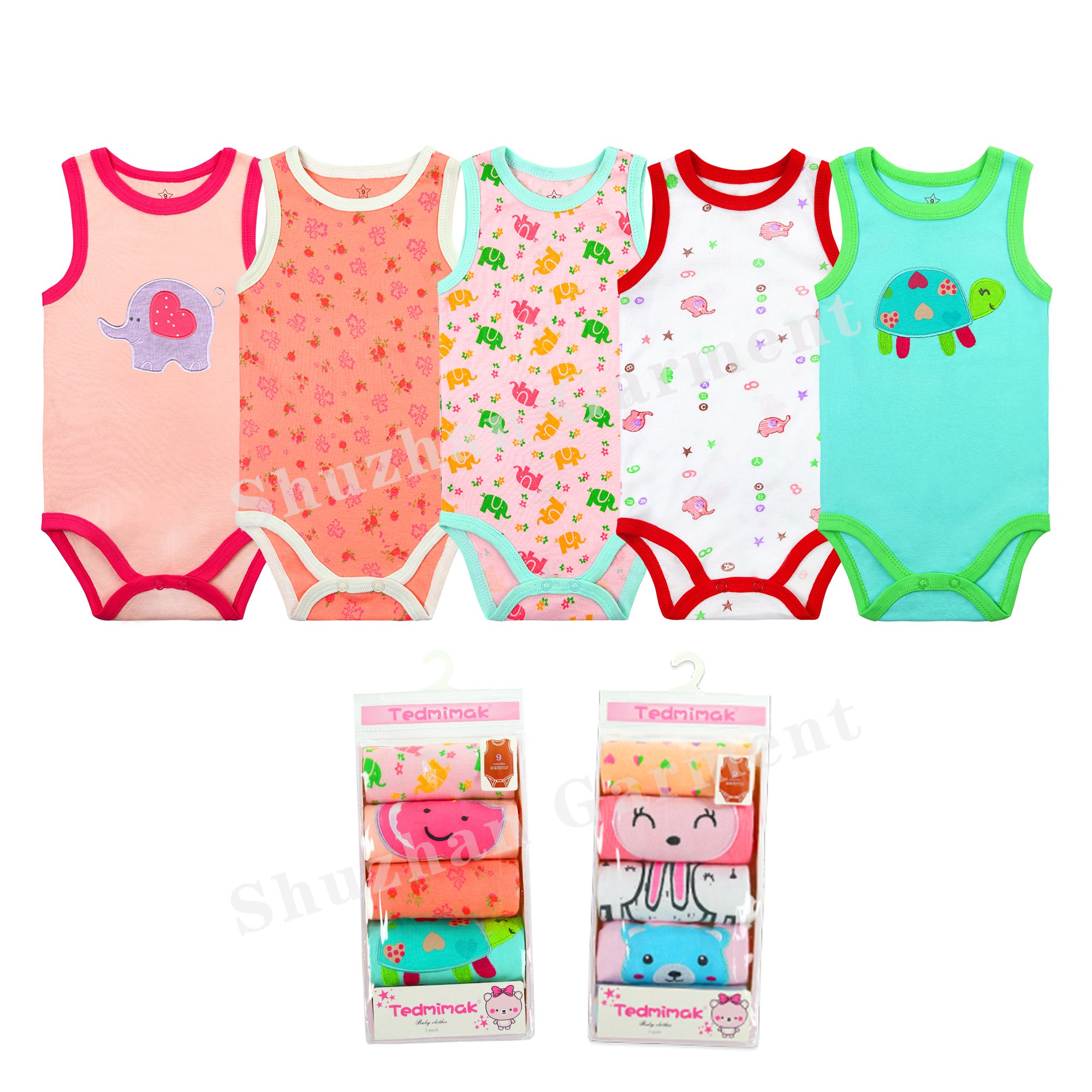 New hot selling soft breathable pure cotton cute animal sleeveless conjoined Baby Rompers baby clothes boys 0-12 month