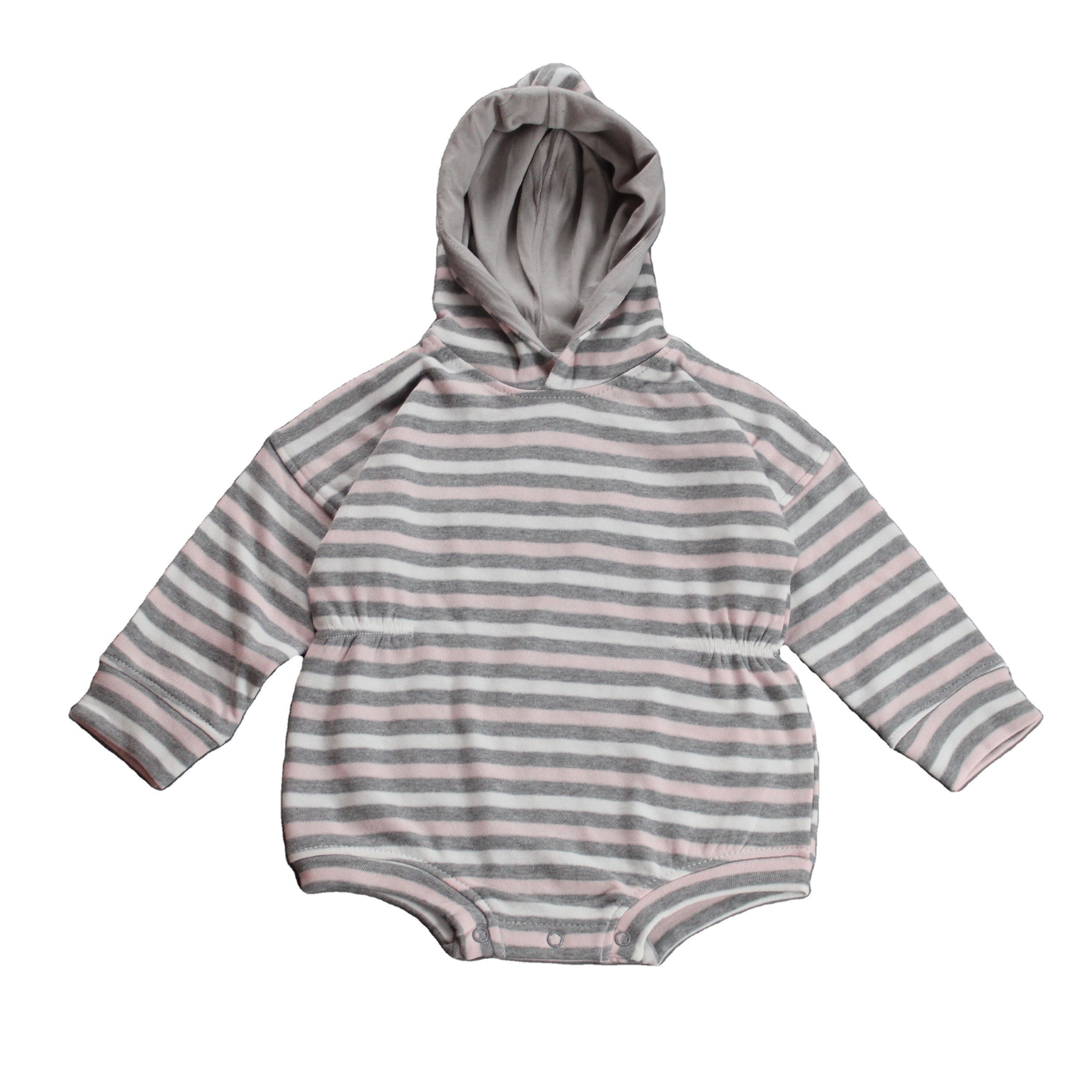 Custom Newborn Baby Clothes yarn dyed Striped Hooded Bodysuit / Wholesale New Product Cotton Soft Stretch winter Baby Romper
