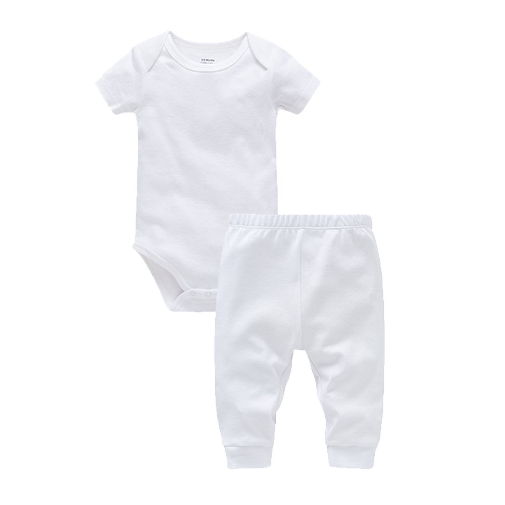 2 Pieces Newborn Baby Clothing Set White Blank Muslin Kids Clothes 100% Cotton Romper Pant Black Plain Bodysuit Trousers Suit