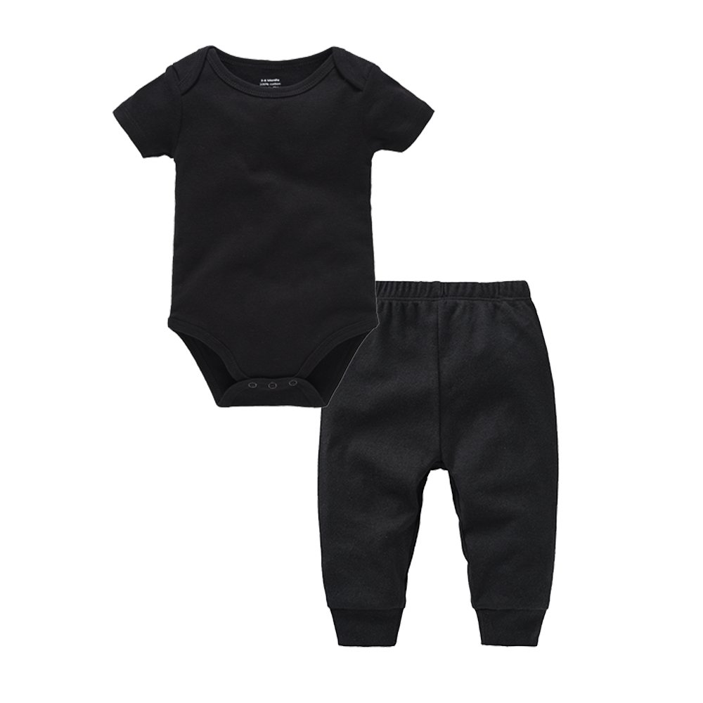 2 Pieces Newborn Baby Clothing Set White Blank Muslin Kids Clothes 100% Cotton Romper Pant Black Plain Bodysuit Trousers Suit