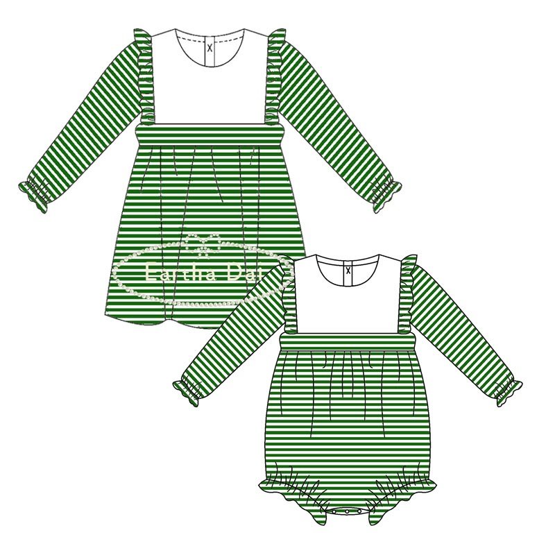 monogram kids' dresses striped cotton knit dress long sleeve matching baby romper sets toddler girls dresses