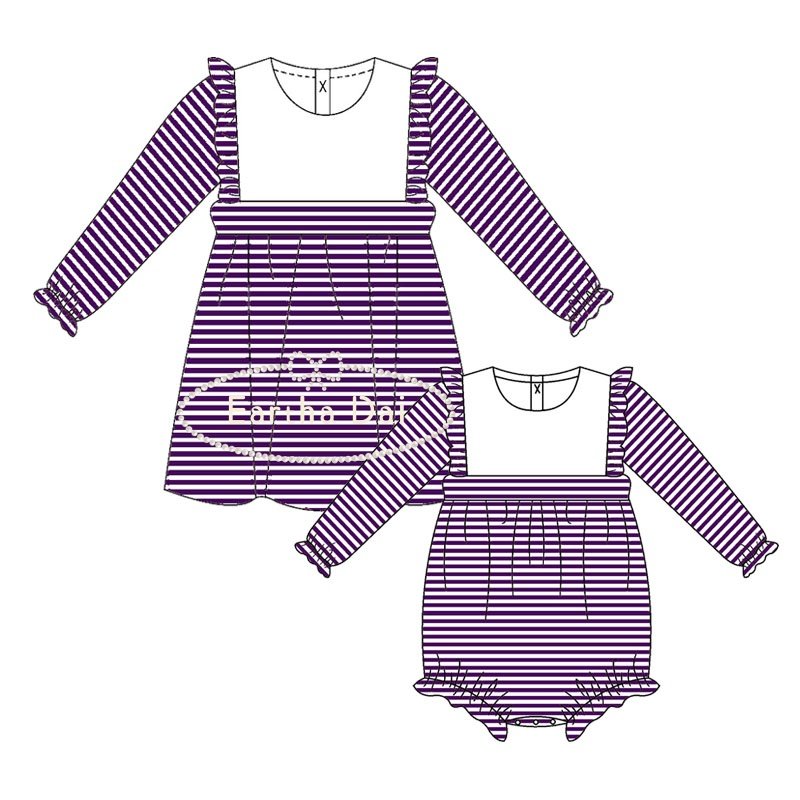 monogram kids' dresses striped cotton knit dress long sleeve matching baby romper sets toddler girls dresses