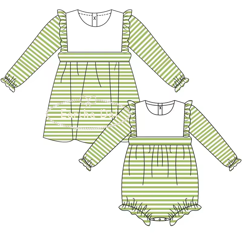 monogram kids' dresses striped cotton knit dress long sleeve matching baby romper sets toddler girls dresses