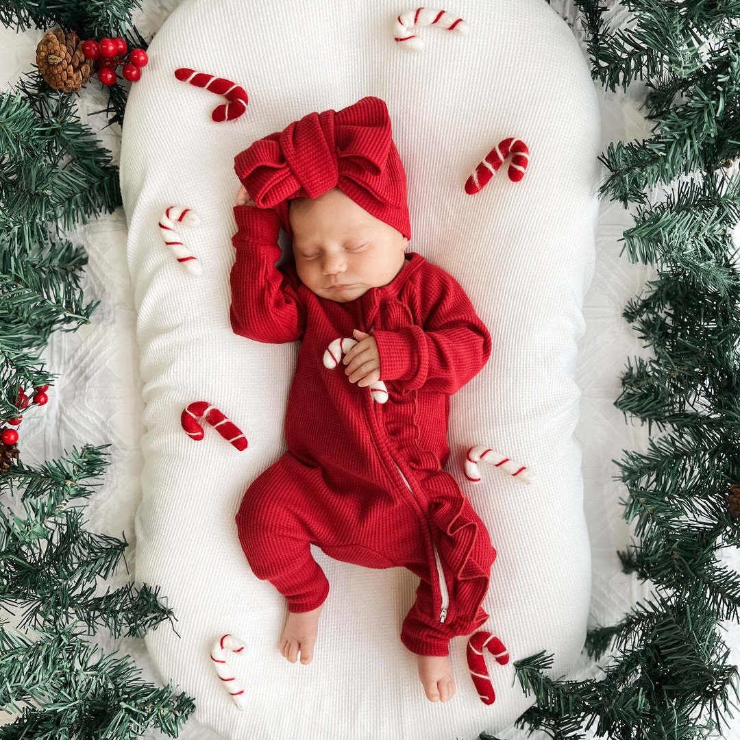 Baby Girl Coming Home Outfit monogram 100%cotton waffle ruffle sleeper zipper Romper for Newborn