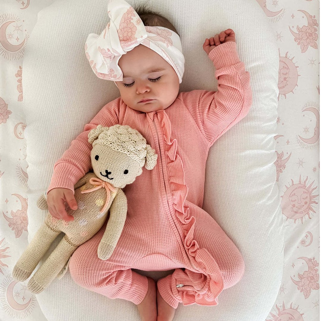 Baby Girl Coming Home Outfit monogram 100%cotton waffle ruffle sleeper zipper Romper for Newborn