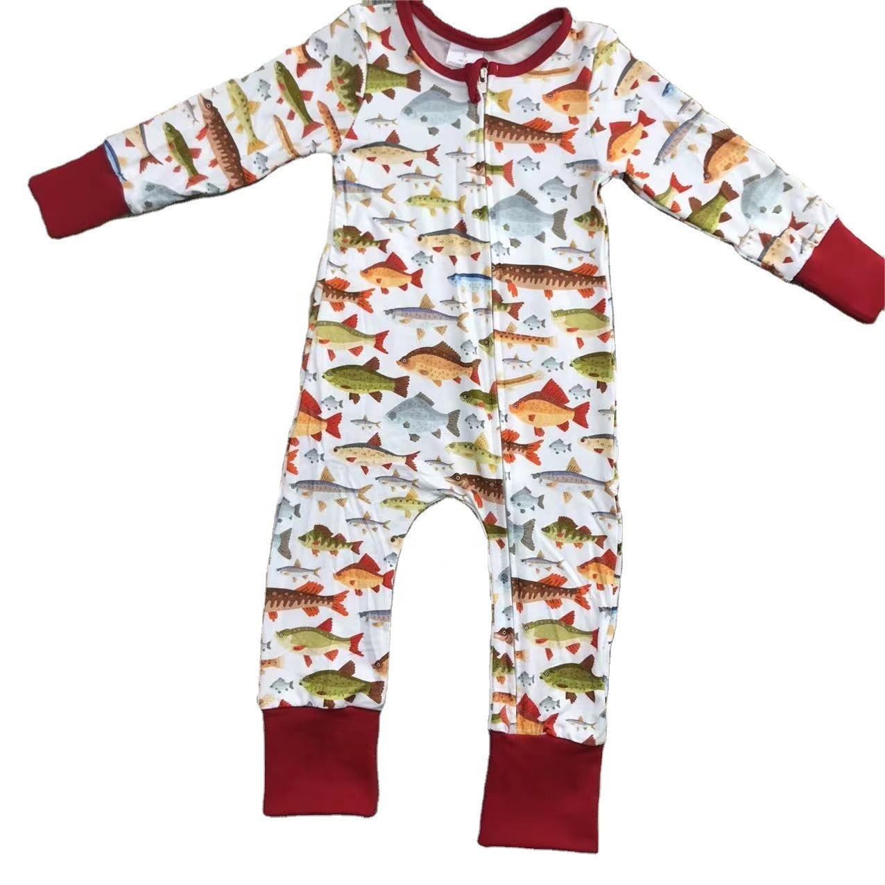 RTS kids wear white dot print zipper long-sleeved brown romper newborn kids clothing baby romper