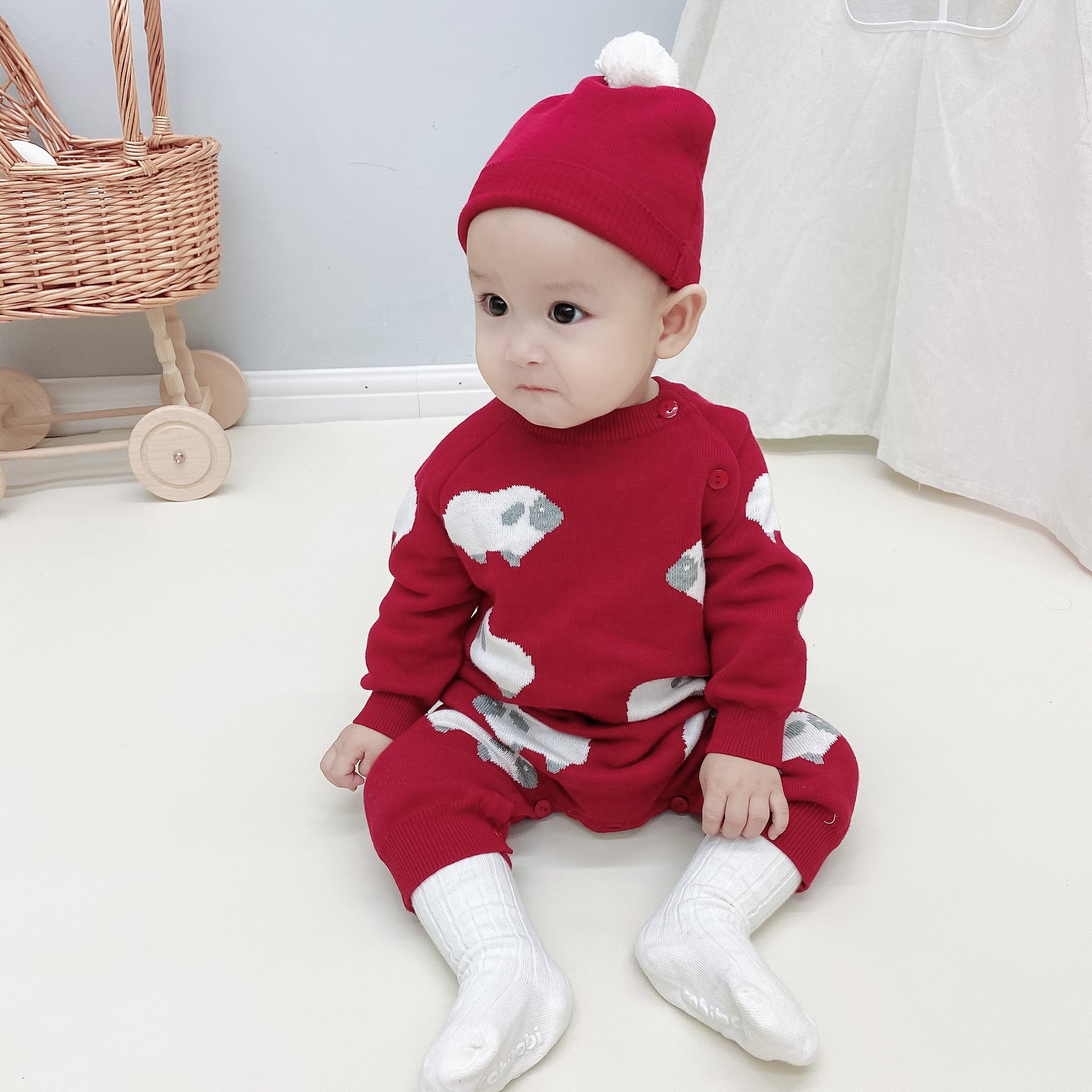 Newborn Designer Baby Girl Clothes Fashion Knitted Baby Romper Winter Sweater Girls Rompers Hat 2pcs