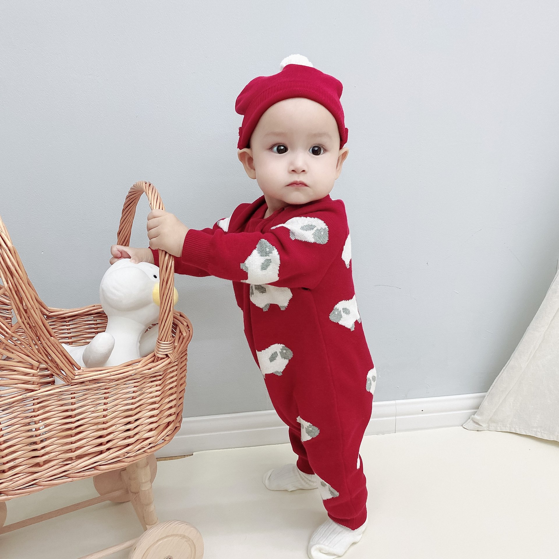 Newborn Designer Baby Girl Clothes Fashion Knitted Baby Romper Winter Sweater Girls Rompers Hat 2pcs