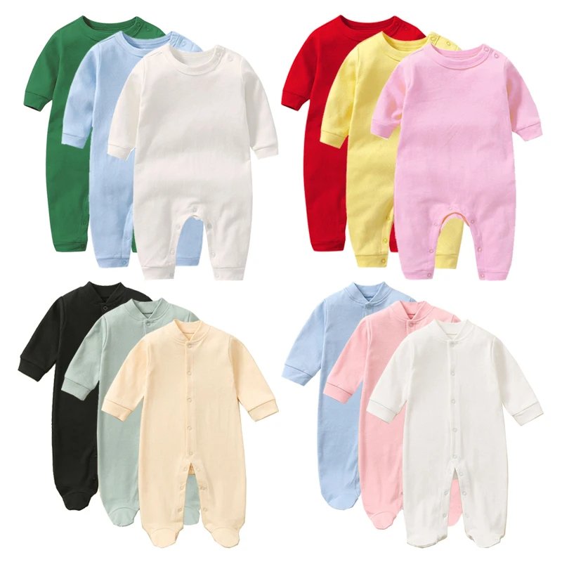 Hot Selling Long Sleeve 100% Cotton Newborn Footed Rompers Infant Bebe Clothes Overalls Pajamas Baby Romper