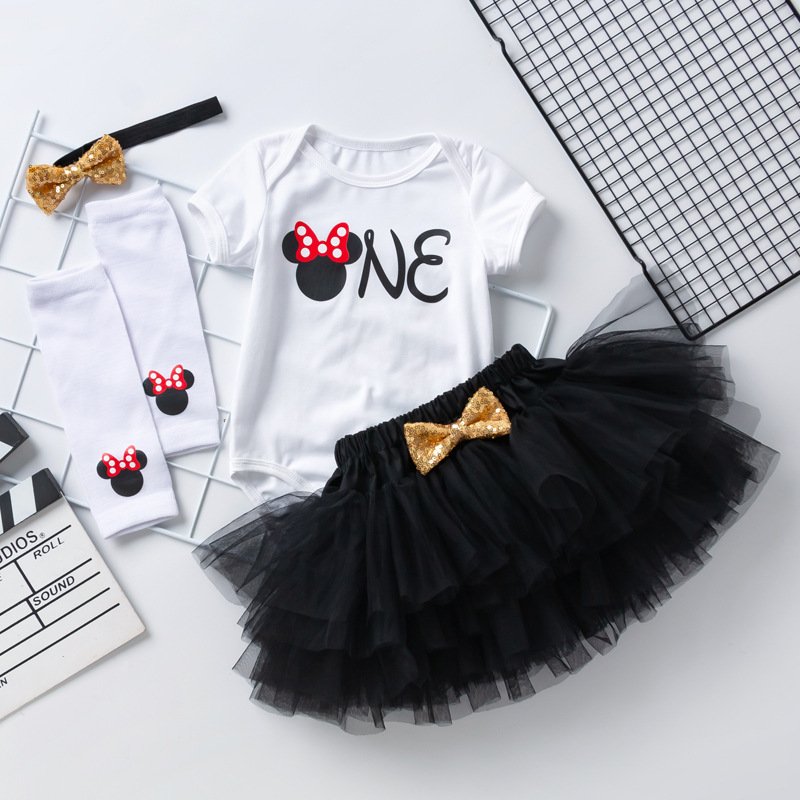 Hot sale newborn baby girls 1year birthday dress baby romper +tutu skirts+sock+headband 4pcs clothing sets