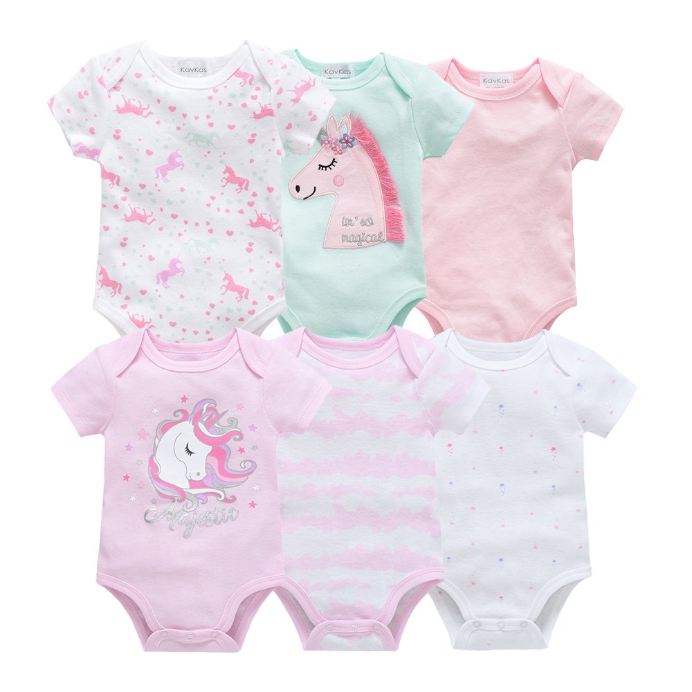 Short sleeve baby girls clothing cartoon print 3-12M baby rompers 100% cotton bodysuit 6pcs/set