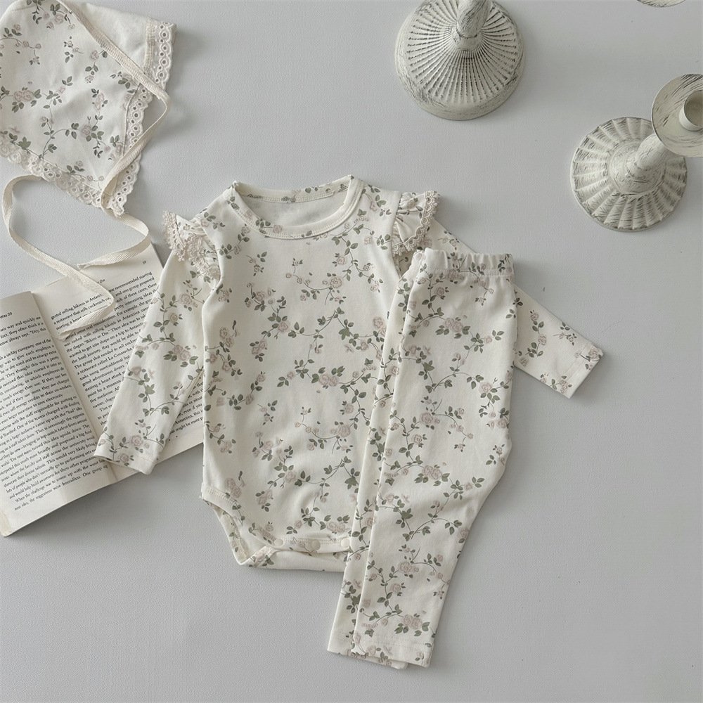 15101 High Waisted Pants 3 Pieces Suit Cotton Baby Clothes new born baby clothes romper sets 0-3 months for boy