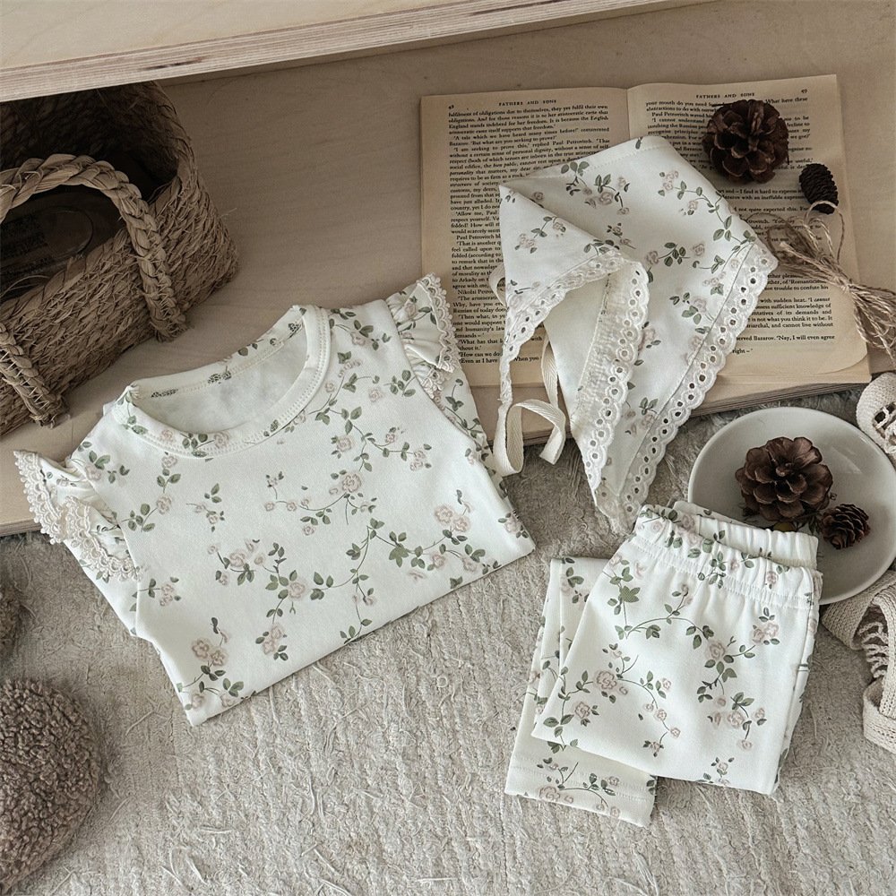 15101 High Waisted Pants 3 Pieces Suit Cotton Baby Clothes new born baby clothes romper sets 0-3 months for boy