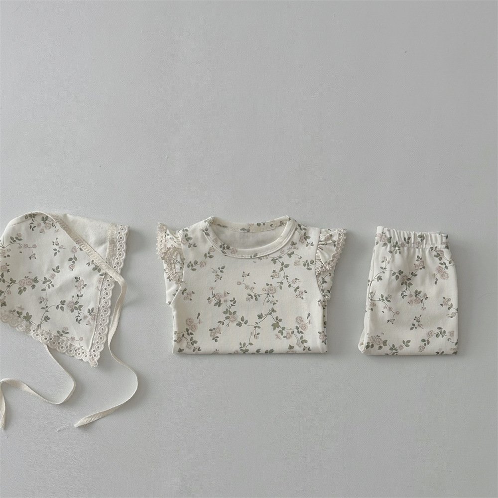 15101 High Waisted Pants 3 Pieces Suit Cotton Baby Clothes new born baby clothes romper sets 0-3 months for boy