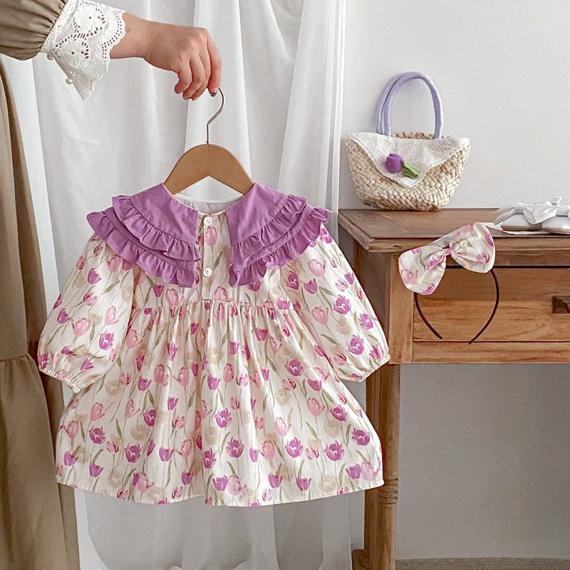 Spring Baby Dress Korean Baby Rompers Wholesale Long Sleeve Newborn Floral Baby Rompers