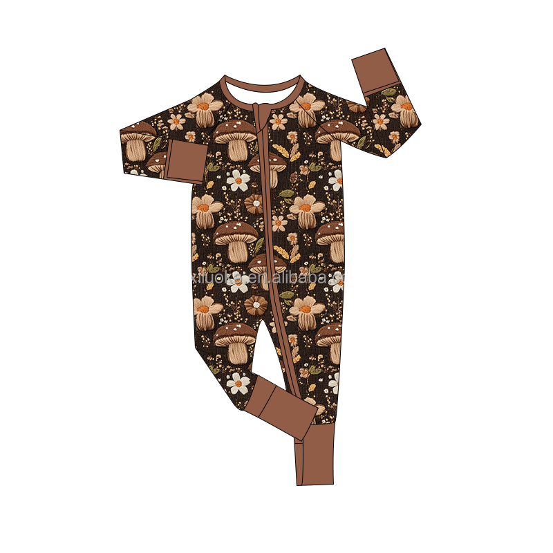 High Quality Christmas Fold Over Long Sleeve Zipper Bamboo Girl Baby Romper